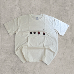 Cherry vintage style T-shirt with front graphic in white with burgundy red print.