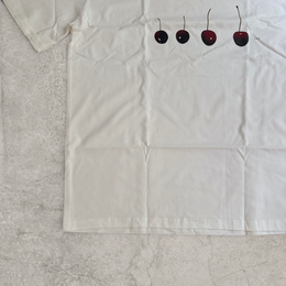 Cherry vintage style T-shirt with front graphic in white with burgundy red print.