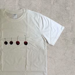 Cherry vintage style T-shirt with front graphic in white with burgundy red print.
