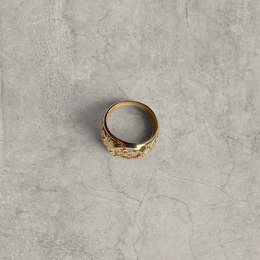 Vintage style gold colour stainless steel signet ring with engraved lion emblem