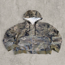 Vintage style camo bomber jacket hoodie in khaki green