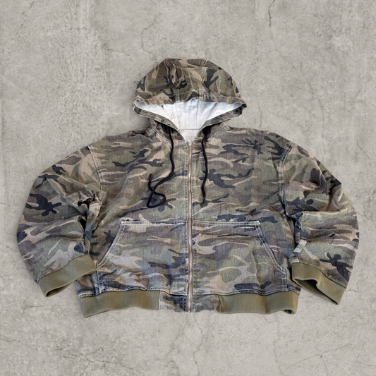 Vintage style camo bomber jacket hoodie in khaki green