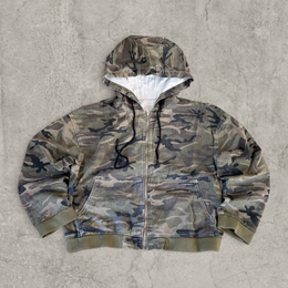 Vintage style camo bomber jacket hoodie in khaki green