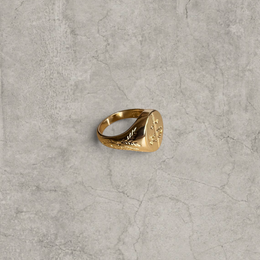 Colour stainless steel signet ring in gold with sword engraved emblem.