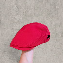Plaid flat peak beret cap adjustable buckle in red with Boston logo.