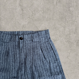 wide-leg pinstriped tailored trousers in grey with black pinstripe