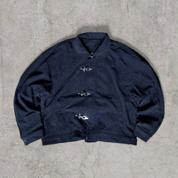 Military style corduroy bomber jacket with silver clasps in black