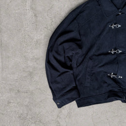 Military style corduroy bomber jacket with silver clasps in black