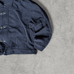 Military style corduroy bomber jacket with silver clasps in black