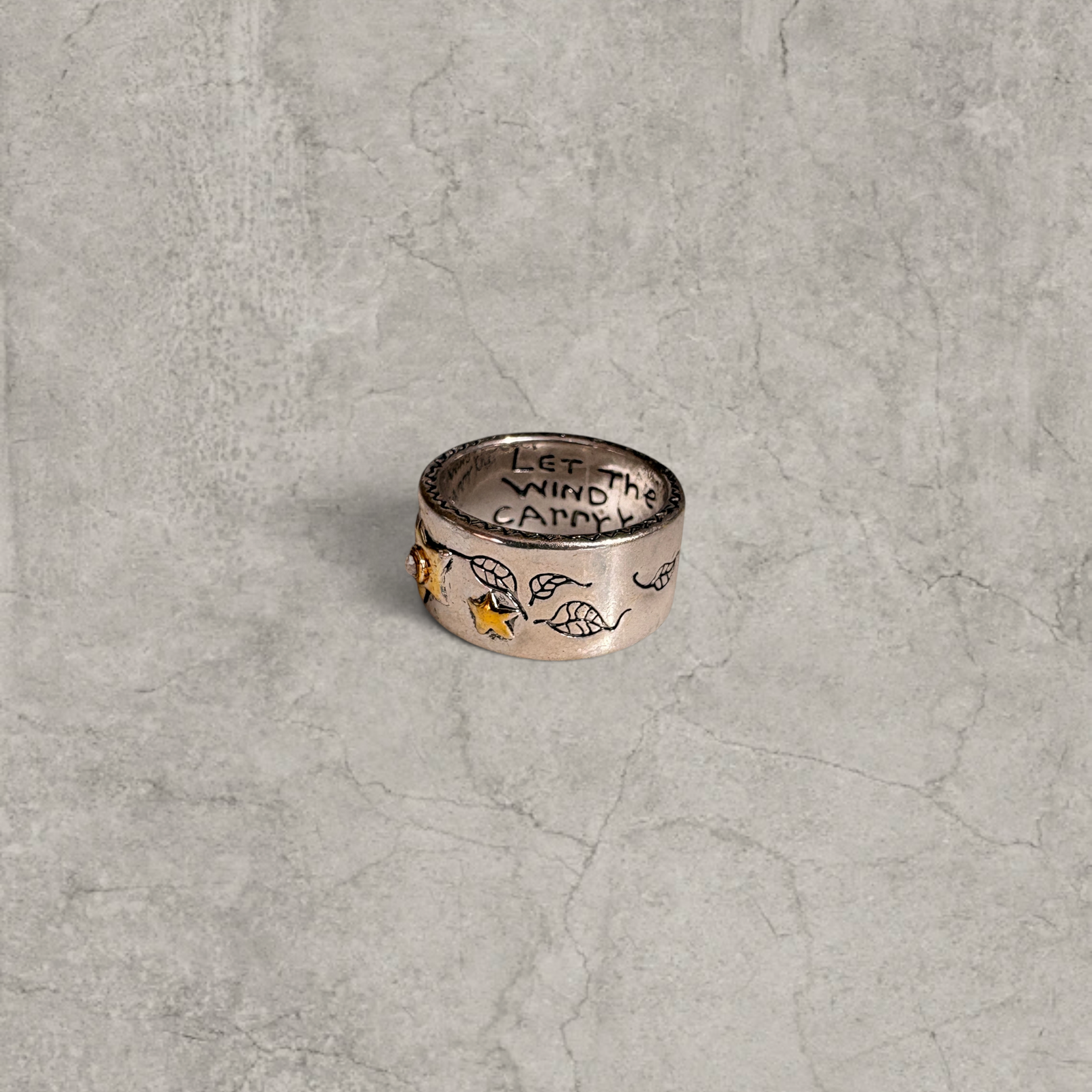 Colour stainless steel band ring with silver/gold star & diamanté.