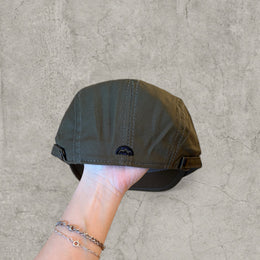 Flat cap in khaki green with black embroidery