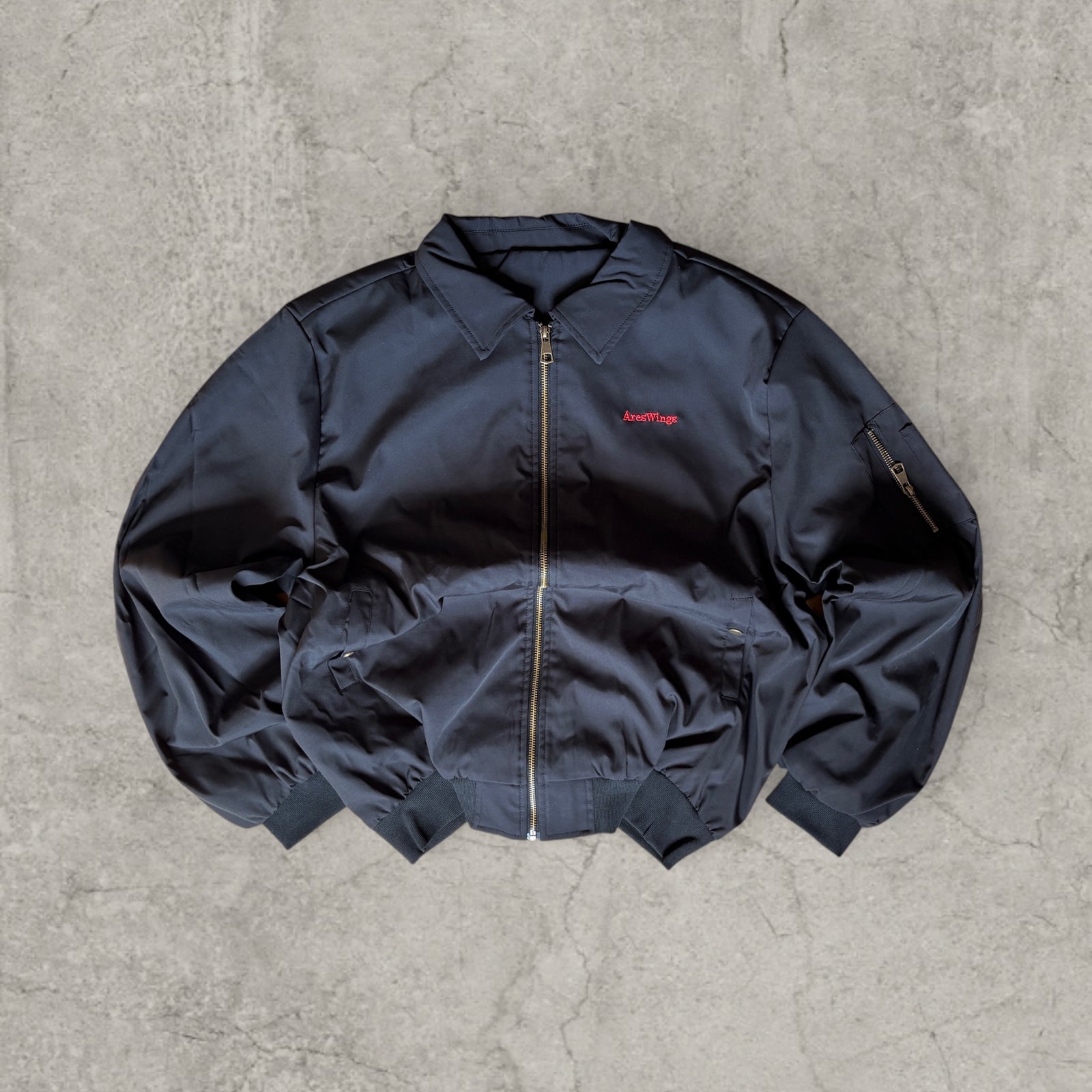 Vintage Style Bomber Jacket: Black, Unisex, Collared Zip with embroidered detail