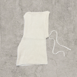 Knitted hooded snood scarf bonnet hat with drawstring in Cream.