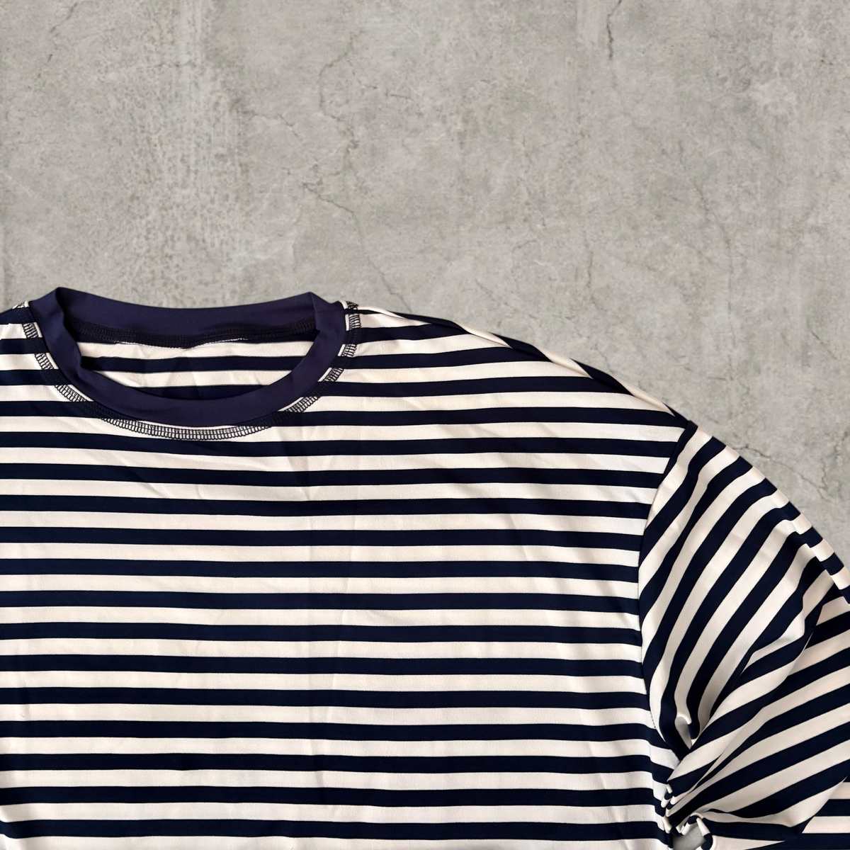 Relaxed fit long sleeve t-shirt top in navy blue white stripes