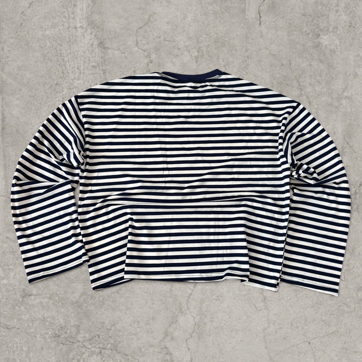 Relaxed fit long sleeve t-shirt top in navy blue white stripes