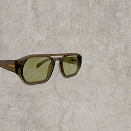 Vintage Aviator Sunglasses: Khaki Frame, chunky UV400 green lenses