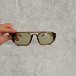 Vintage Aviator Sunglasses: Khaki Frame, chunky UV400 green lenses