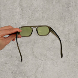 Vintage Aviator Sunglasses: Khaki Frame, chunky UV400 green lenses