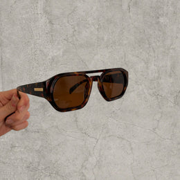 Vintage Aviator Sunglasses: Leopard Tortoise Shell Frame, chunky UV400 Brown Lenses