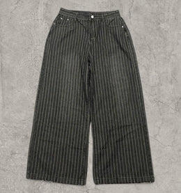 Insane baggy relaxed fit jeans in washed black with white pinstripe.