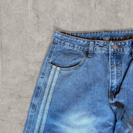 wide leg skater Japanese style stripe jeans in washed blue