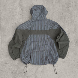 Insane skate khaki green/brown striped gorpcore jacket with hood, zip up and toggle.