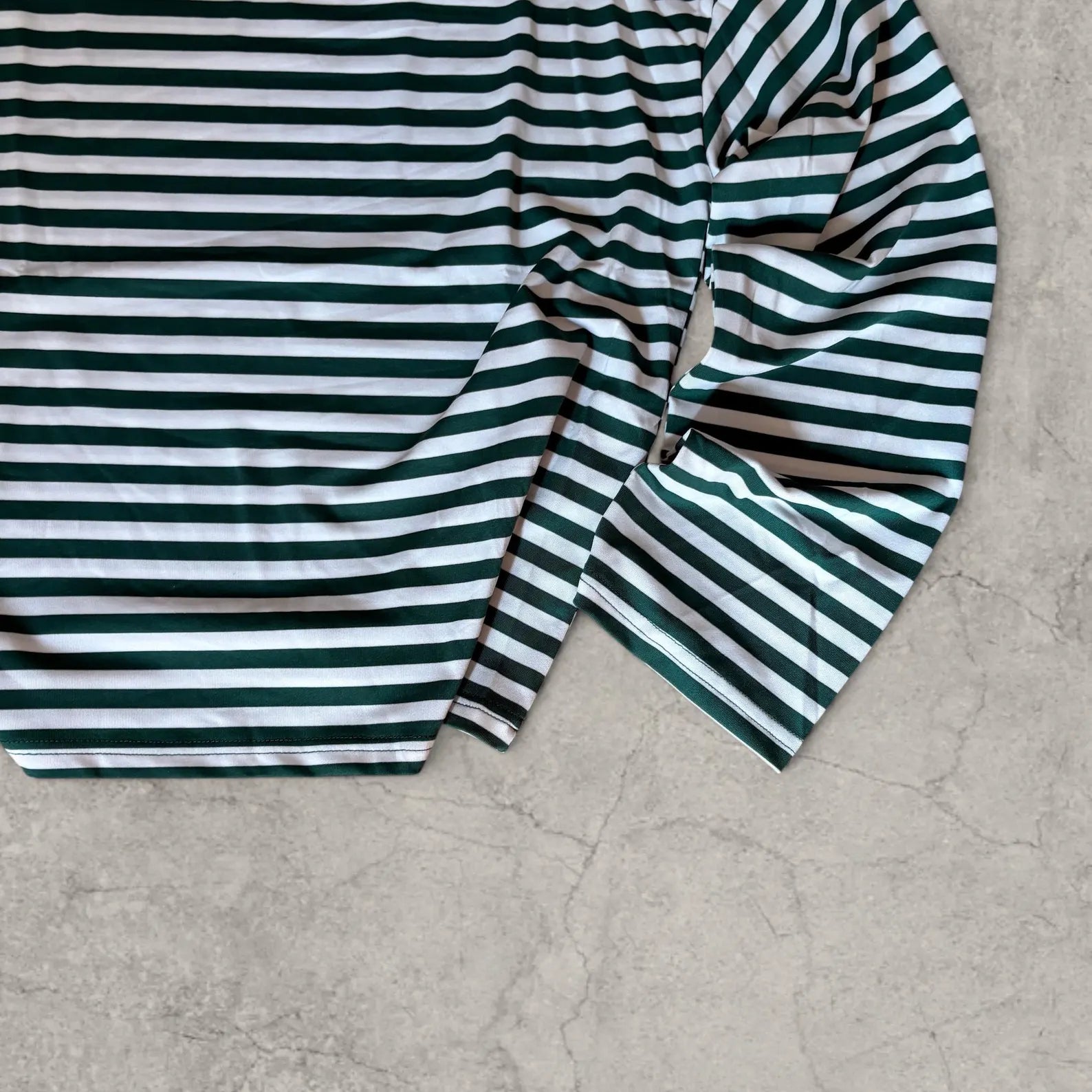 Vintage style relaxed fit long sleeve tshirt top in striped green/white.