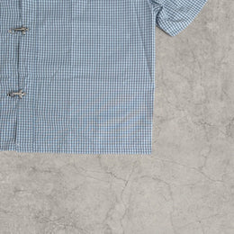 Vintage Blue Checkered Short Sleeve Shirt with Metal Clasps – Scandinavian Style