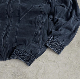 Vintage Style Black Grey Denim Bomber Jacket – Collared Zip-Up Unisex Harrington