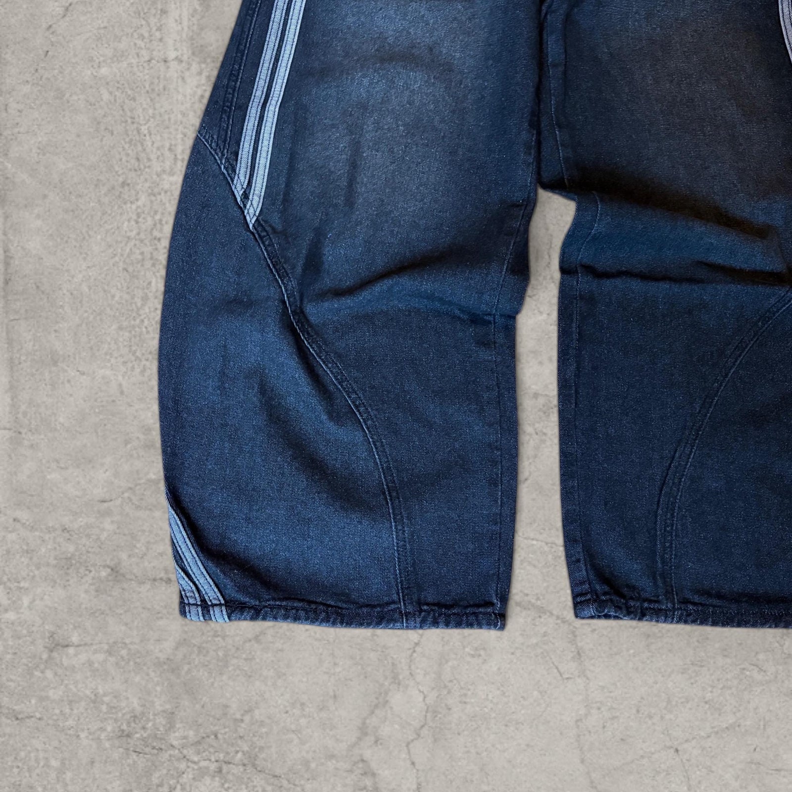 Japanese Style Wide Leg Jeans: Washed Black, Stripe Detail Baggy Fit