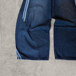 Japanese Style Wide Leg Jeans: Washed Black, Stripe Detail Baggy Fit