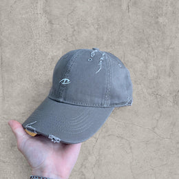 Vintage style baseball cap in beige grey with white embroidery. One size