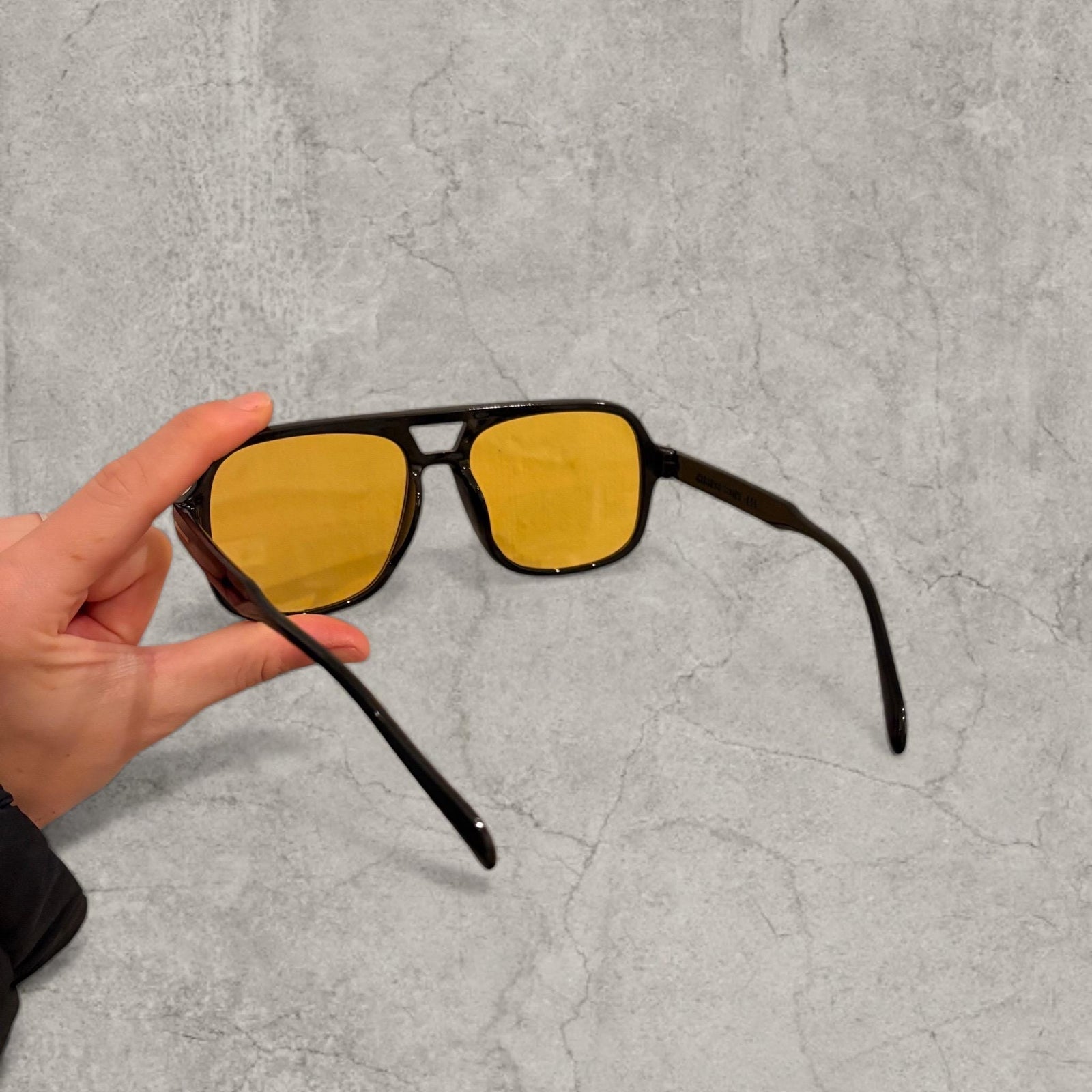 Vintage Style Yellow Tinted Aviator Glasses - Black Frame Unisex