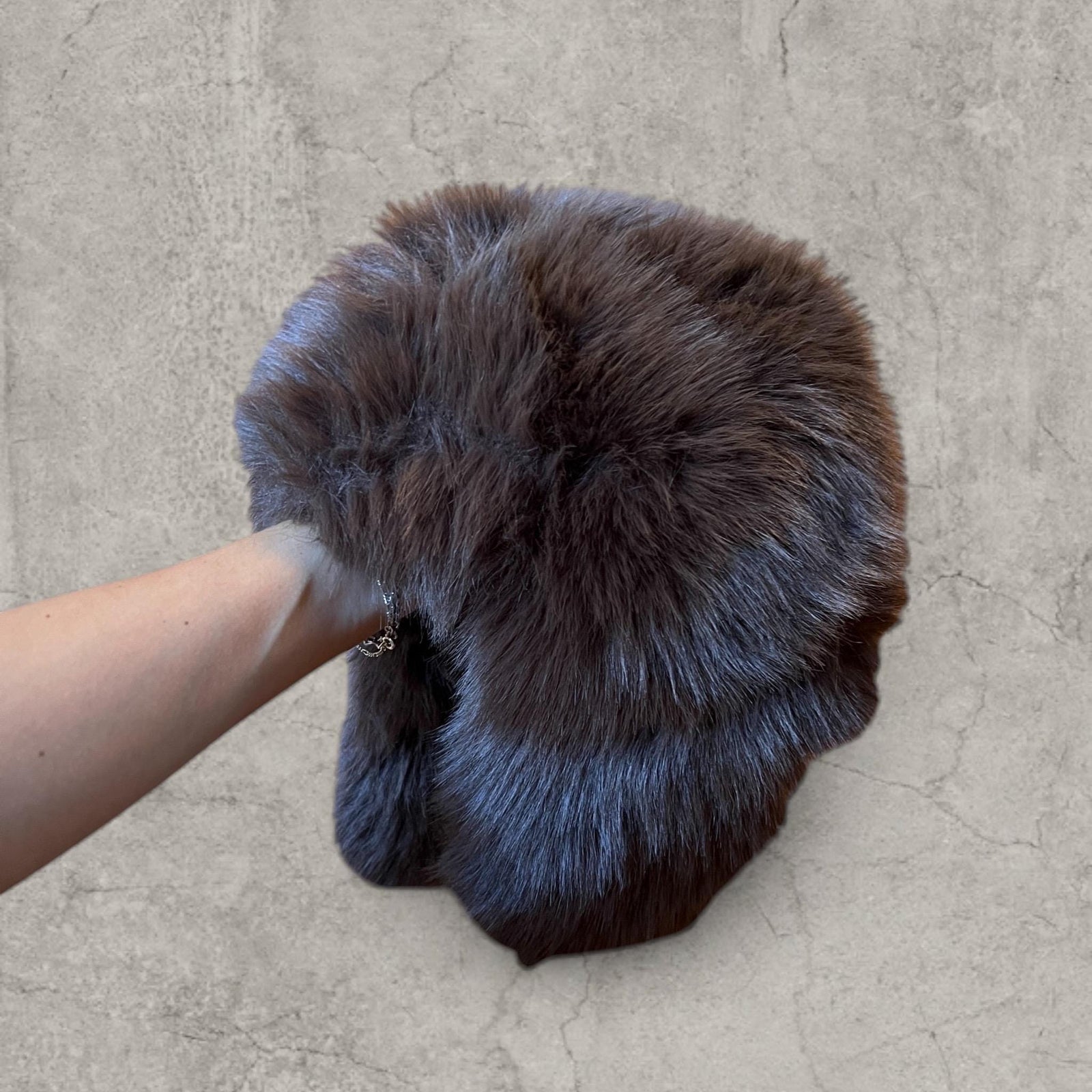 Russian Ushanka fluffy winter hat in brown grey faux fur thick fluff. One size.
