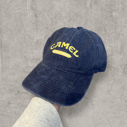 Vintage style baseball cap with yellow camel logo in navy blue