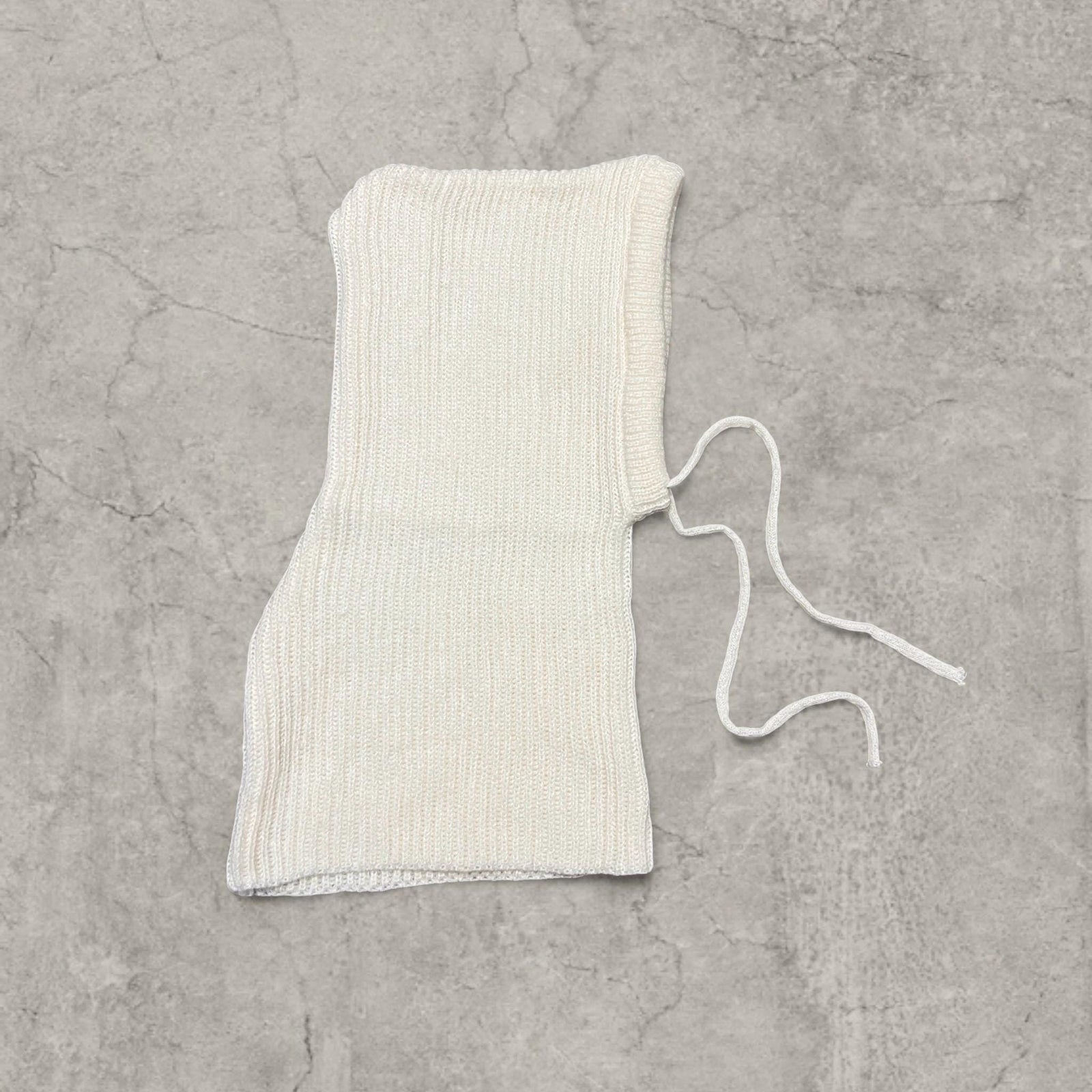 Cream White Knitted Bonnet Snood Scarf Hat – Adjustable Drawstring Winter Warmth
