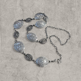 Vintage style western metal boho chain belt in silver. Adjustable