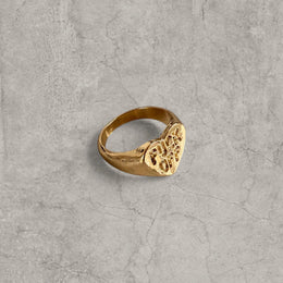 Cool vintage style gold colour stainless steel signet ring with F OFF. One size.