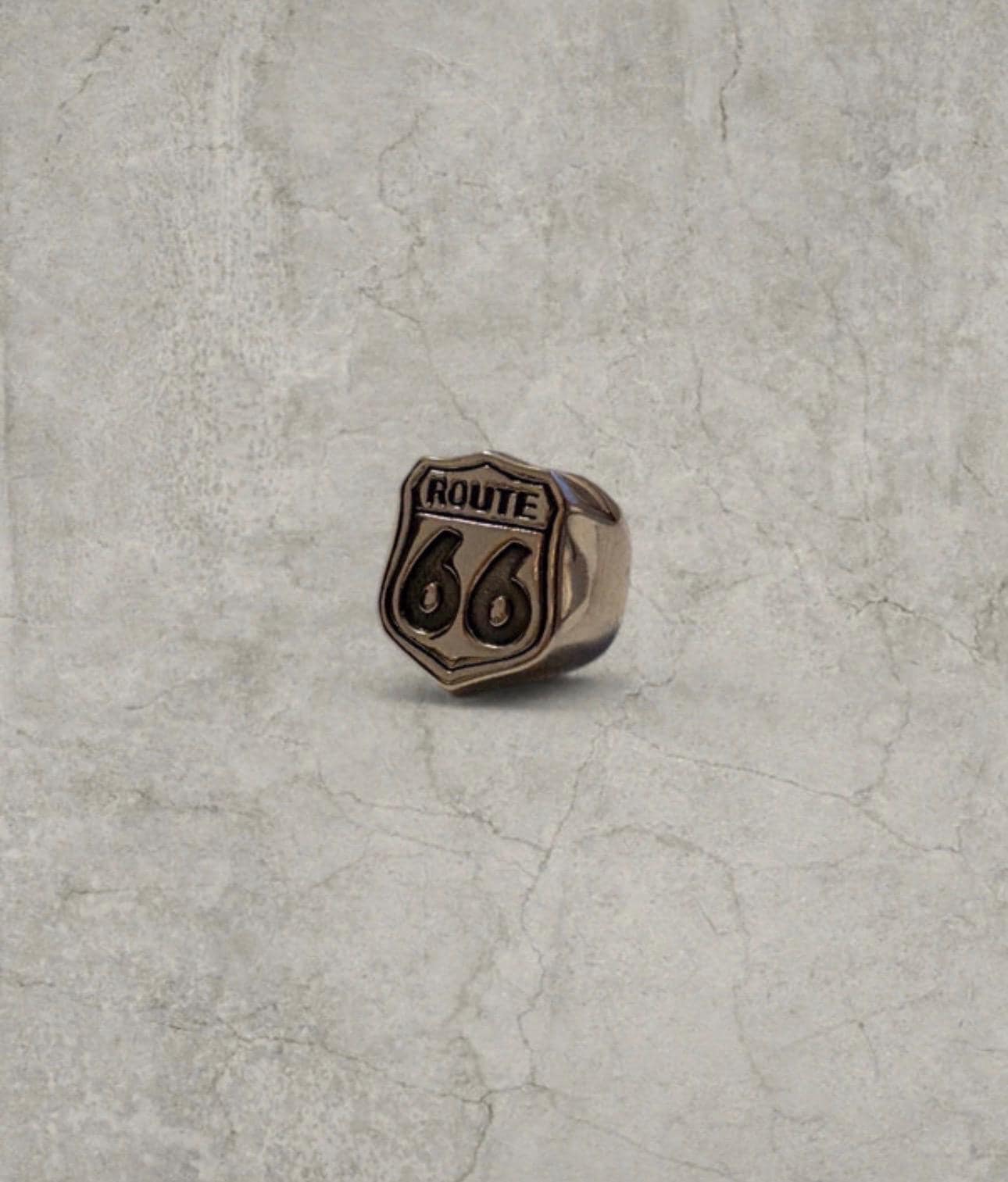Cool vintage style silver stainless steel ring with route 66. One size.