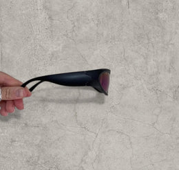 Insane alien sunglasses in black with reflective blue purple lenses. One size