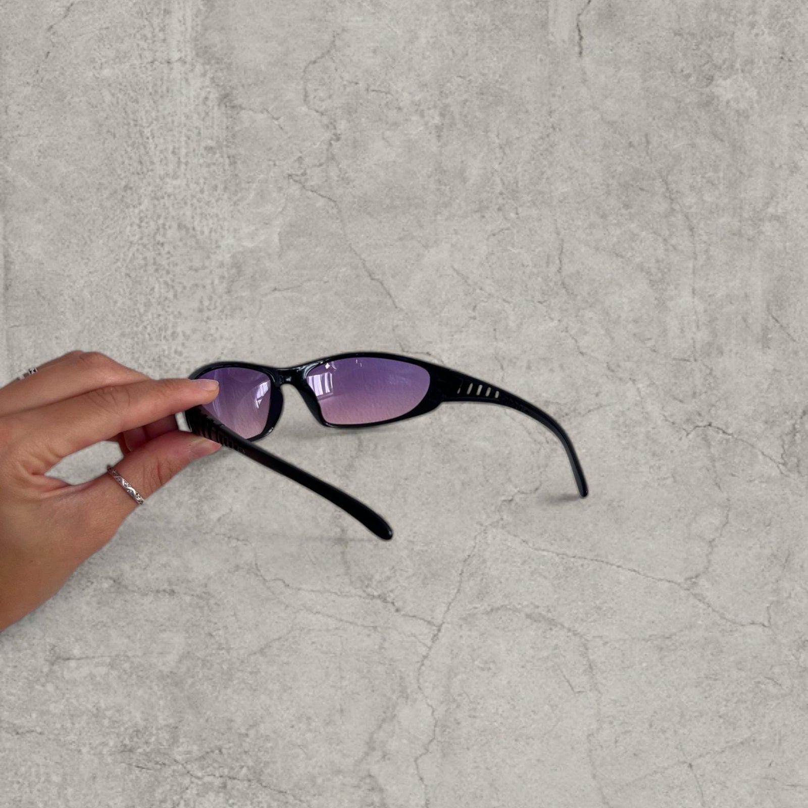Insane UV400 sunglasses in black with purple pink lense. One size.
