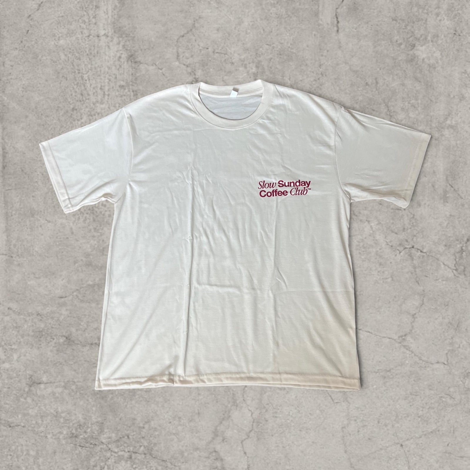 Sunday Coffee Club vintage style T-shirt with back graphic in cream.
