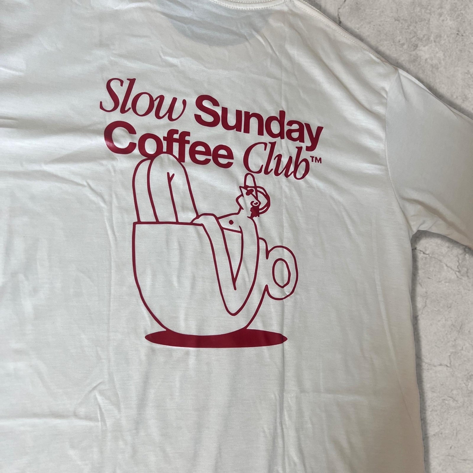 Sunday Coffee Club vintage style T-shirt with back graphic in cream.