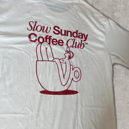 Sunday Coffee Club vintage style T-shirt with back graphic in cream.