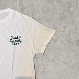 Sunday Running Club vintage style T-shirt with back graphic in white.