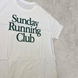Sunday Running Club vintage style T-shirt with back graphic in white.