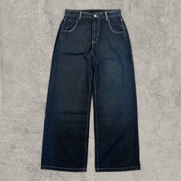 wide leg skater Japanese style dragon jeans in navy blue.