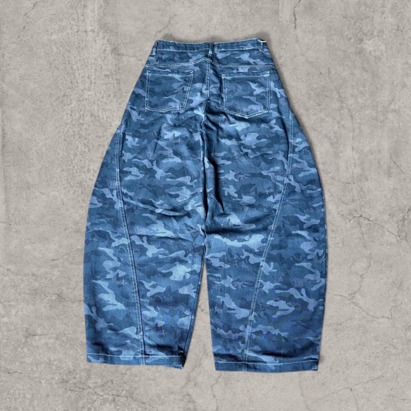 Japanese Style Camo Wide Leg Jeans with Yellow Stars. Grey/Khaki
