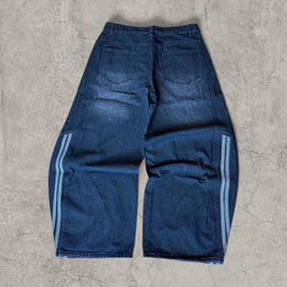 Japanese Style Wide Leg Jeans: Washed Black, Stripe Detail Baggy Fit
