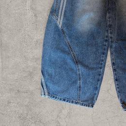 Japanese wide-leg skater jeans with stripe detailing in washed blue